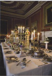 Grand Regency dining room at Attingham Park with table laid for dinner (photo NTPL David Levenson) 